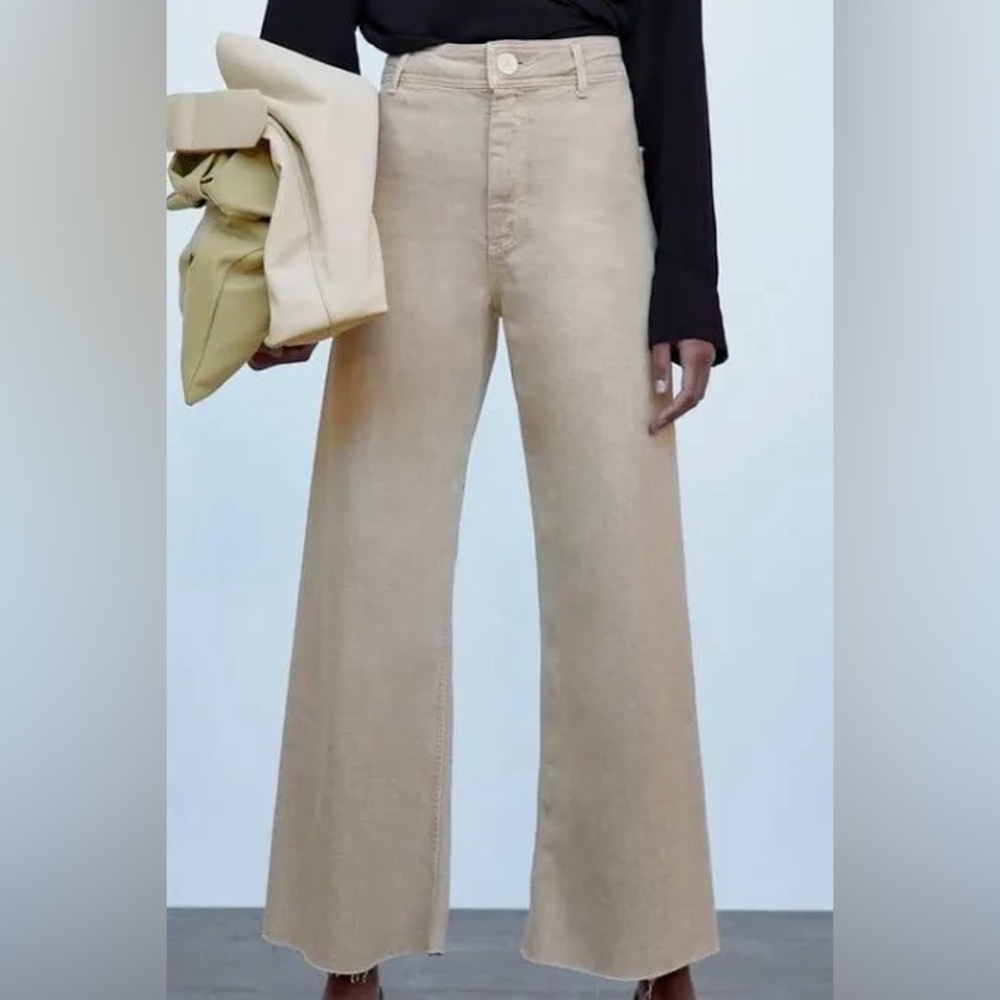 Zara ZW The Marine Straight Cropped Jeans, Ecru